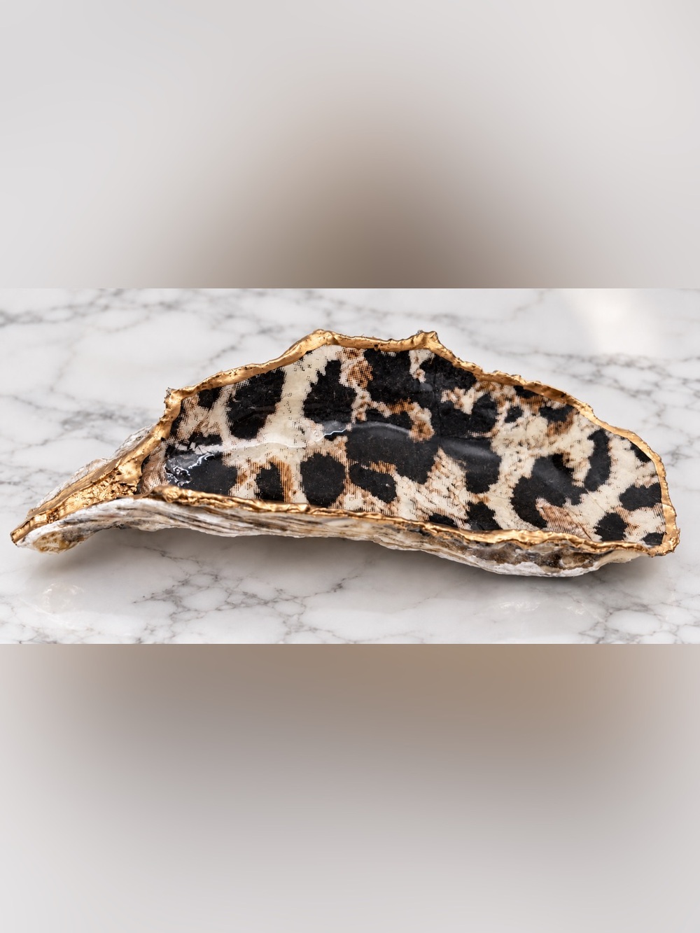 Gold-Trimmed Black and Cream Decorative Oyster Shell Accent Tray - Home Accents